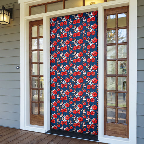 Sydney Roosters Door Cover Tropical Hibiscus Floral Seamless Rugby Mascot