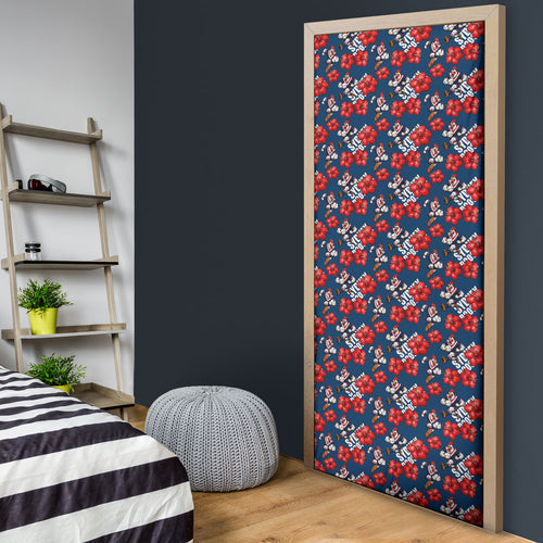 Sydney Roosters Door Cover Tropical Hibiscus Floral Seamless Rugby Mascot