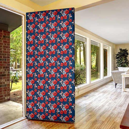 Sydney Roosters Door Cover Tropical Hibiscus Floral Seamless Rugby Mascot