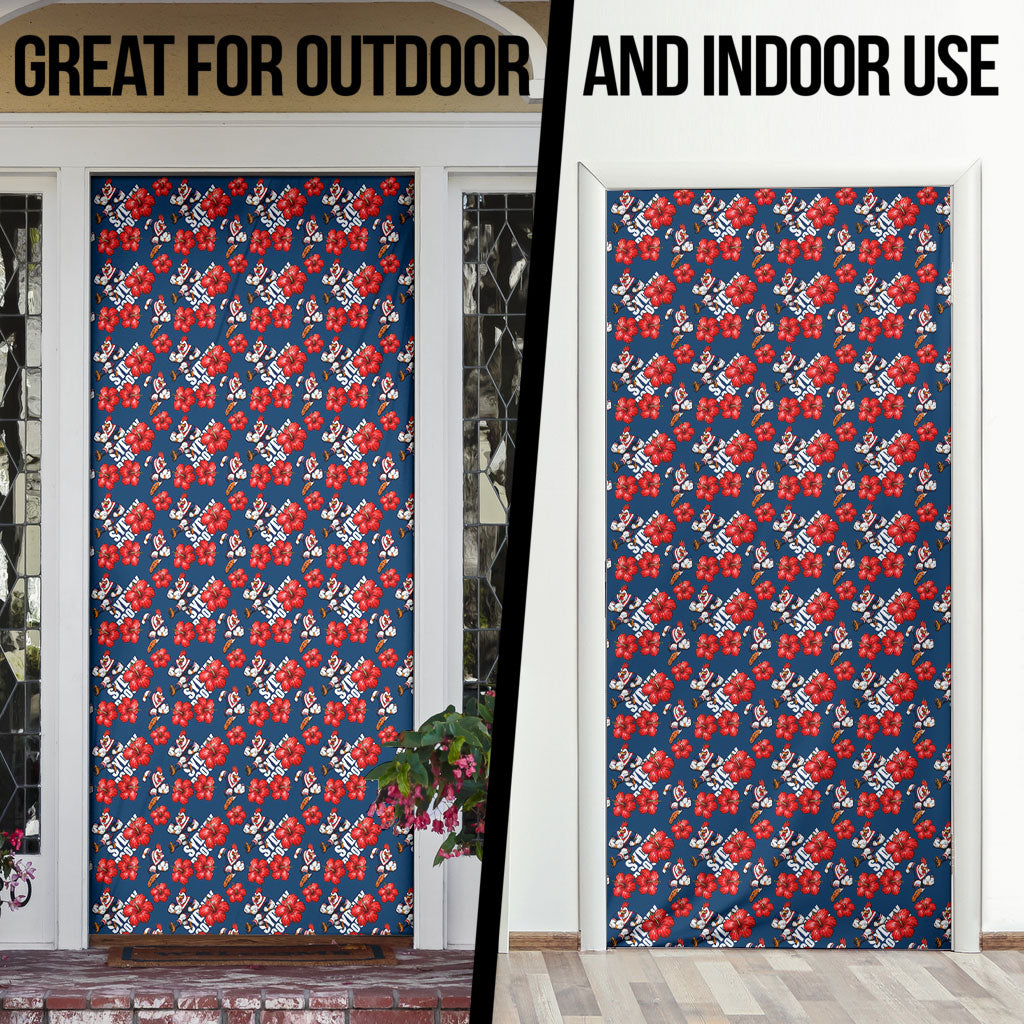 Sydney Roosters Door Cover Tropical Hibiscus Floral Seamless Rugby Mascot