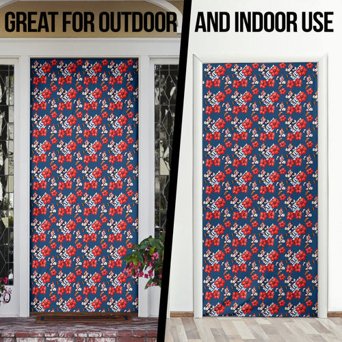 Sydney Roosters Door Cover Tropical Hibiscus Floral Seamless Rugby Mascot