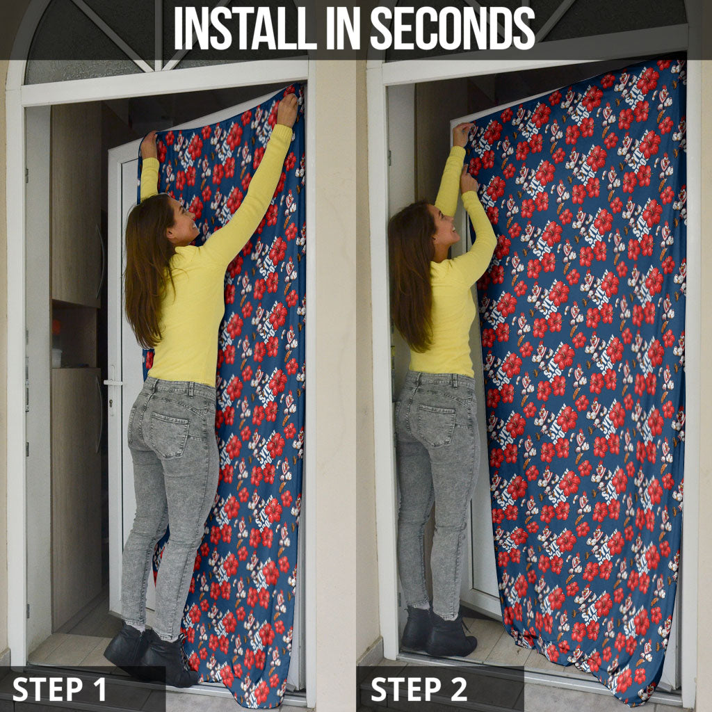 Sydney Roosters Door Cover Tropical Hibiscus Floral Seamless Rugby Mascot