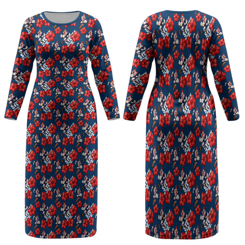 Sydney Roosters Family Matching Long Sleeve Bodycon Dress and Hawaiian Shirt Tropical Hibiscus Floral Seamless Rugby Mascot