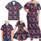 Sydney Roosters Family Matching Off Shoulder Maxi Dress and Hawaiian Shirt Tropical Hibiscus Floral Seamless Rugby Mascot