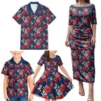 Sydney Roosters Family Matching Puletasi and Hawaiian Shirt Tropical Hibiscus Floral Seamless Rugby Mascot