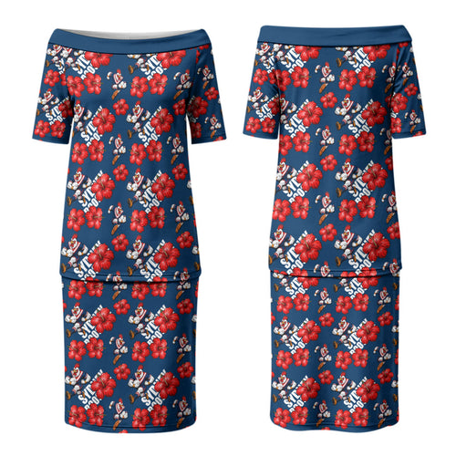 Sydney Roosters Family Matching Puletasi and Hawaiian Shirt Tropical Hibiscus Floral Seamless Rugby Mascot