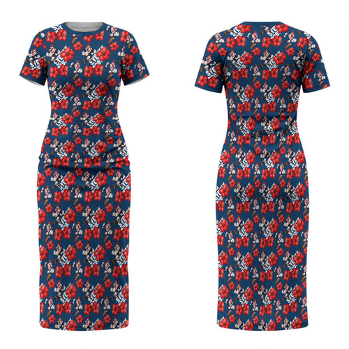 Sydney Roosters Family Matching Short Sleeve Bodycon Dress and Hawaiian Shirt Tropical Hibiscus Floral Seamless Rugby Mascot