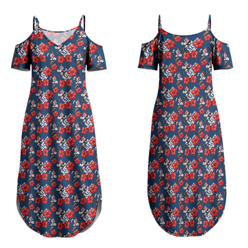 Sydney Roosters Family Matching Summer Maxi Dress and Hawaiian Shirt Tropical Hibiscus Floral Seamless Rugby Mascot