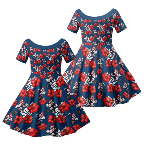 Sydney Roosters Family Matching Summer Maxi Dress and Hawaiian Shirt Tropical Hibiscus Floral Seamless Rugby Mascot