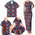 Sydney Roosters Family Matching Tank Maxi Dress and Hawaiian Shirt Tropical Hibiscus Floral Seamless Rugby Mascot