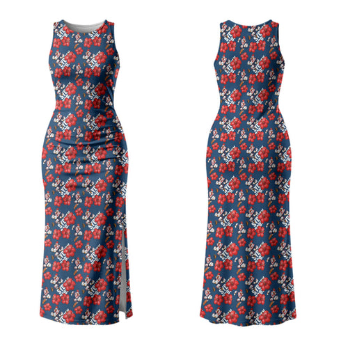 Sydney Roosters Family Matching Tank Maxi Dress and Hawaiian Shirt Tropical Hibiscus Floral Seamless Rugby Mascot