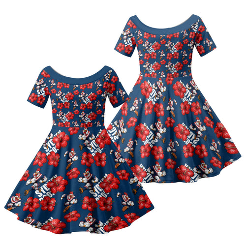 Sydney Roosters Family Matching Tank Maxi Dress and Hawaiian Shirt Tropical Hibiscus Floral Seamless Rugby Mascot