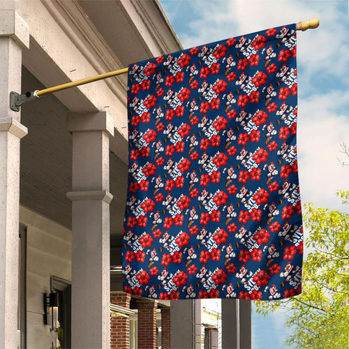Sydney Roosters Garden Flag Tropical Hibiscus Floral Seamless Rugby Mascot