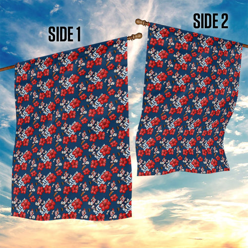Sydney Roosters Garden Flag Tropical Hibiscus Floral Seamless Rugby Mascot