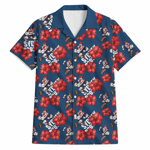 Sydney Roosters Hawaiian Shirt Tropical Hibiscus Floral Seamless Rugby Mascot