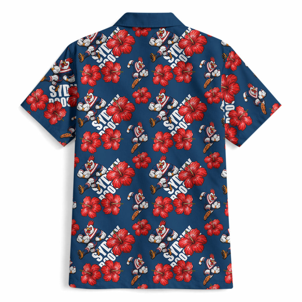 Sydney Roosters Hawaiian Shirt Tropical Hibiscus Floral Seamless Rugby Mascot