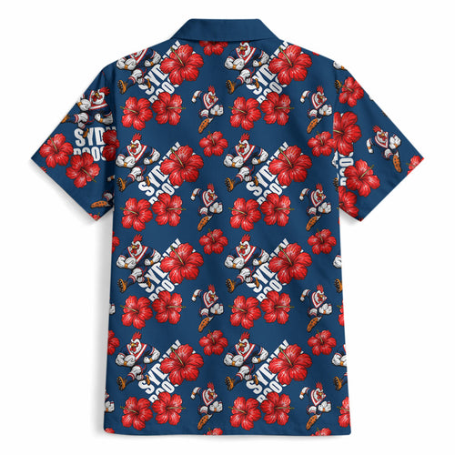 Sydney Roosters Hawaiian Shirt Tropical Hibiscus Floral Seamless Rugby Mascot