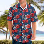 Sydney Roosters Hawaiian Shirt Tropical Hibiscus Floral Seamless Rugby Mascot