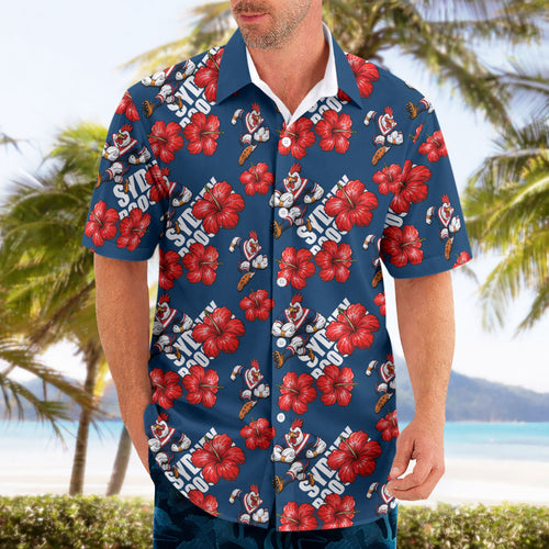 Sydney Roosters Hawaiian Shirt Tropical Hibiscus Floral Seamless Rugby Mascot