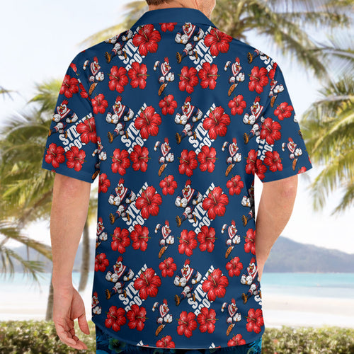 Sydney Roosters Hawaiian Shirt Tropical Hibiscus Floral Seamless Rugby Mascot