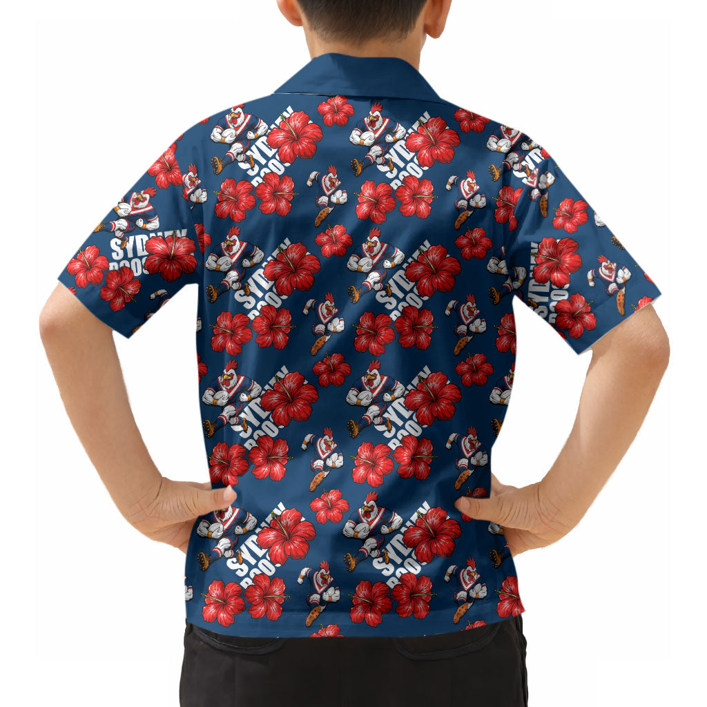 Sydney Roosters Hawaiian Shirt Tropical Hibiscus Floral Seamless Rugby Mascot