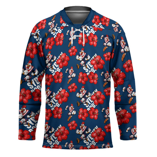 Sydney Roosters Hockey Jersey Tropical Hibiscus Floral Seamless Rugby Mascot