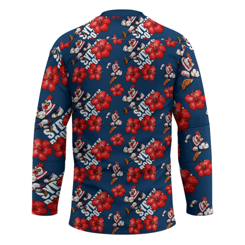 Sydney Roosters Hockey Jersey Tropical Hibiscus Floral Seamless Rugby Mascot