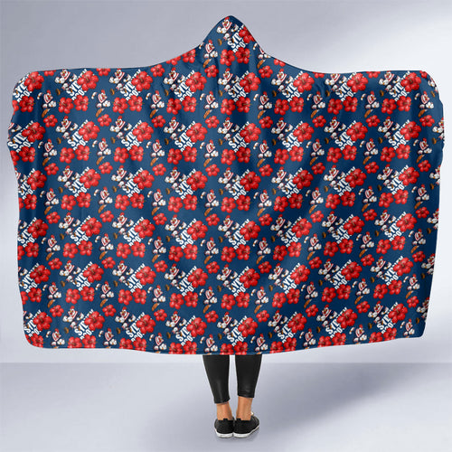 Sydney Roosters Hooded Blanket Tropical Hibiscus Floral Seamless Rugby Mascot