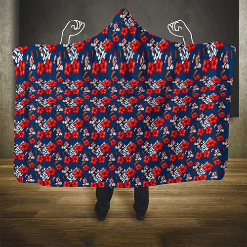 Sydney Roosters Hooded Blanket Tropical Hibiscus Floral Seamless Rugby Mascot