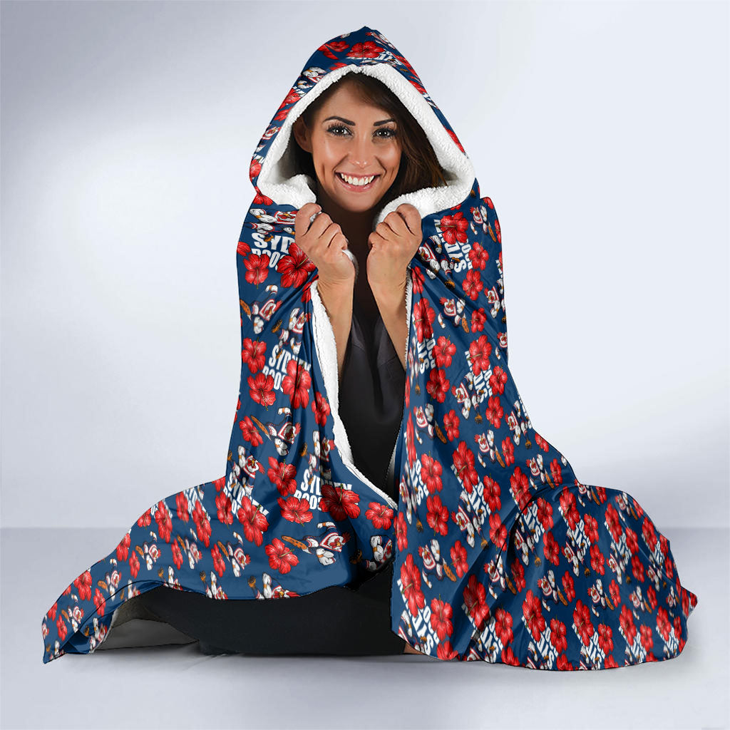 Sydney Roosters Hooded Blanket Tropical Hibiscus Floral Seamless Rugby Mascot