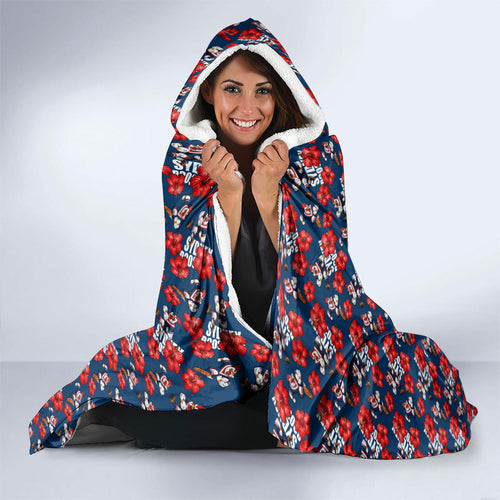 Sydney Roosters Hooded Blanket Tropical Hibiscus Floral Seamless Rugby Mascot