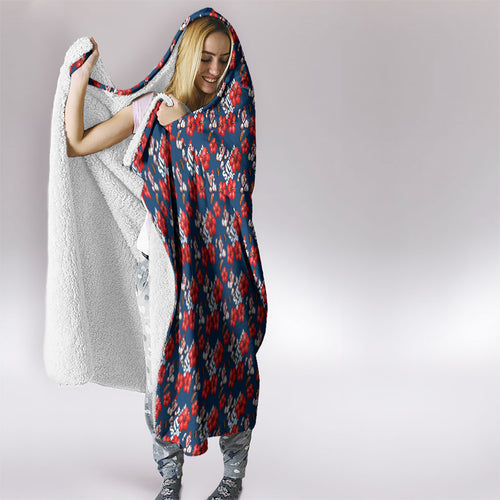 Sydney Roosters Hooded Blanket Tropical Hibiscus Floral Seamless Rugby Mascot