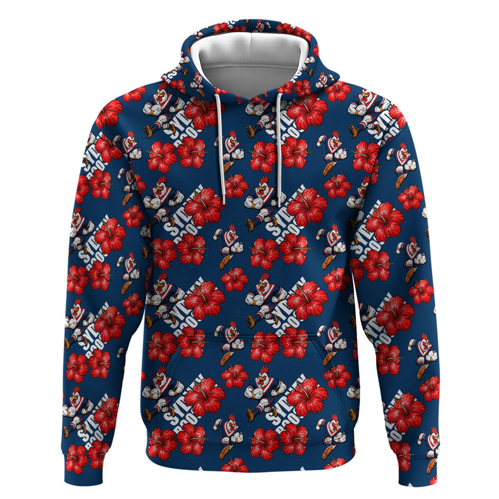 Sydney Roosters Hoodie Tropical Hibiscus Floral Seamless Rugby Mascot