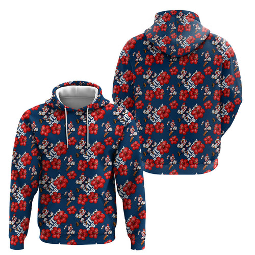 Sydney Roosters Hoodie Tropical Hibiscus Floral Seamless Rugby Mascot