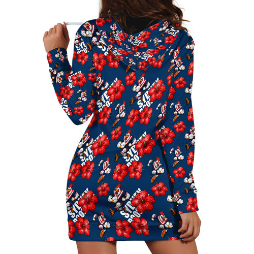 Sydney Roosters Hoodie Dress Tropical Hibiscus Floral Seamless Rugby Mascot
