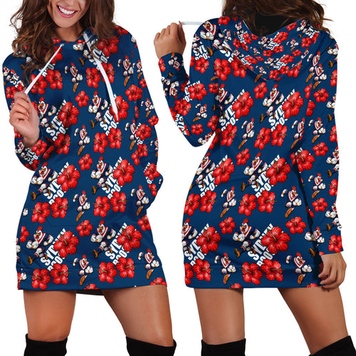 Sydney Roosters Hoodie Dress Tropical Hibiscus Floral Seamless Rugby Mascot