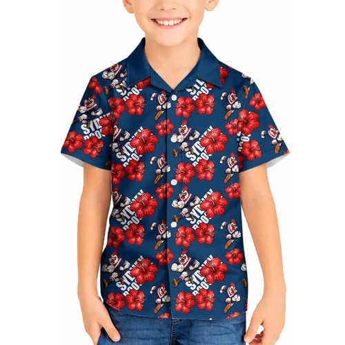 Sydney Roosters Kid Hawaiian Shirt Tropical Hibiscus Floral Seamless Rugby Mascot