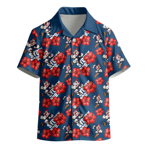 Sydney Roosters Kid Hawaiian Shirt Tropical Hibiscus Floral Seamless Rugby Mascot
