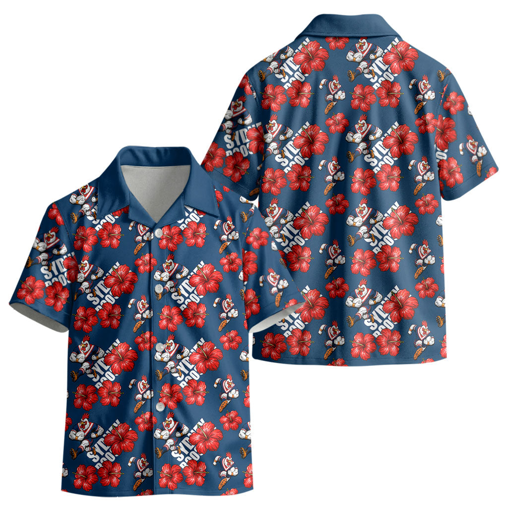 Sydney Roosters Kid Hawaiian Shirt Tropical Hibiscus Floral Seamless Rugby Mascot