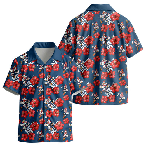 Sydney Roosters Kid Hawaiian Shirt Tropical Hibiscus Floral Seamless Rugby Mascot