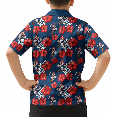 Sydney Roosters Kid Hawaiian Shirt Tropical Hibiscus Floral Seamless Rugby Mascot