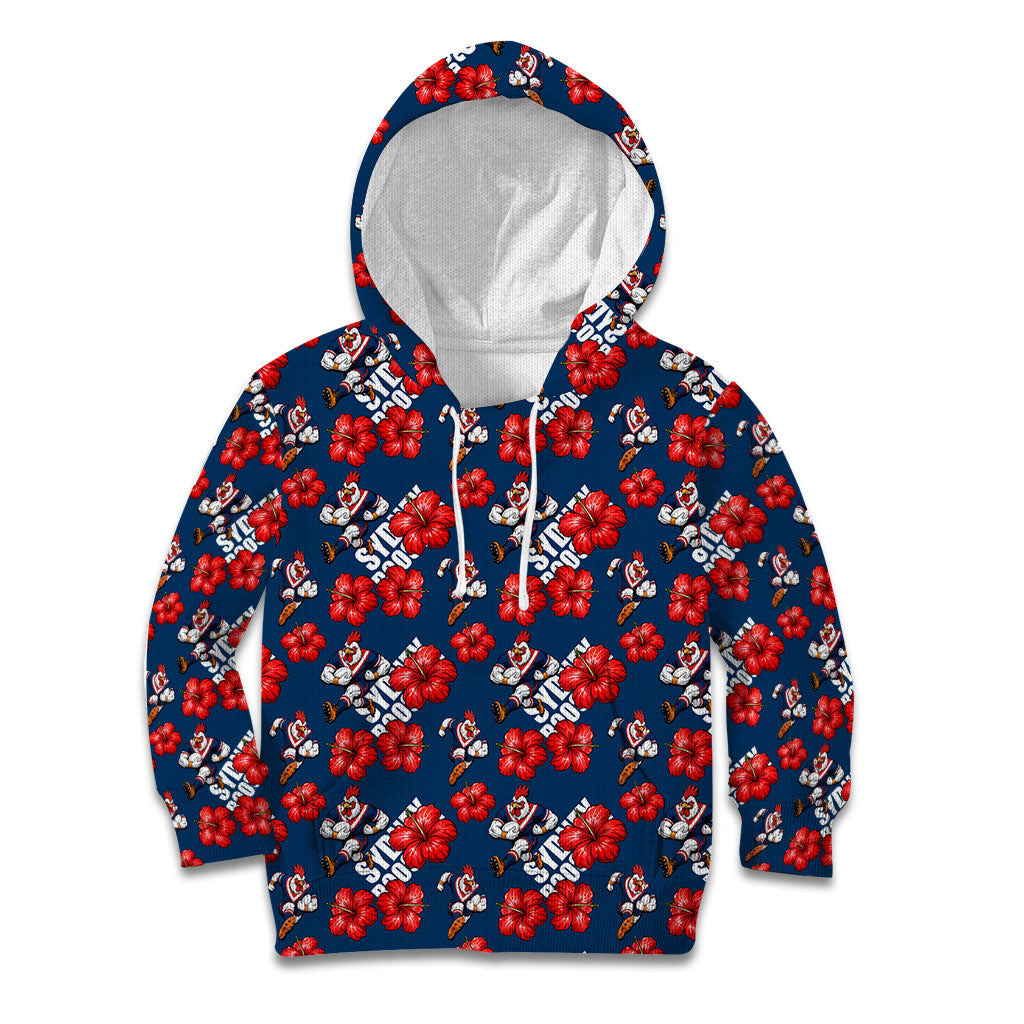 Sydney Roosters Kid Hoodie Tropical Hibiscus Floral Seamless Rugby Mascot