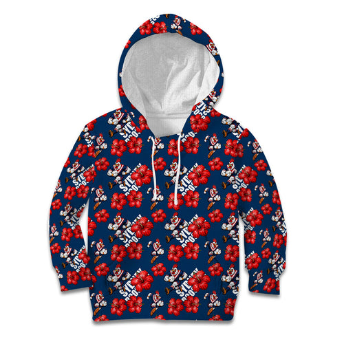 Sydney Roosters Kid Hoodie Tropical Hibiscus Floral Seamless Rugby Mascot