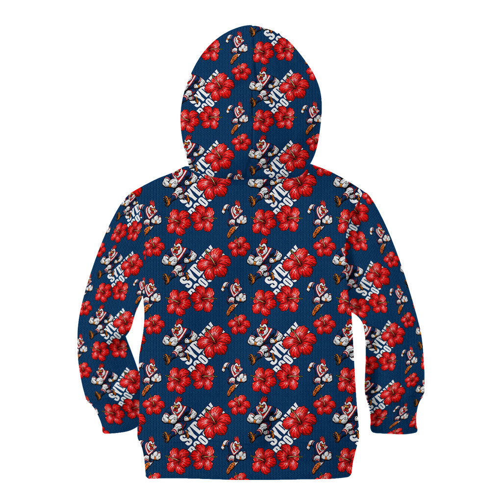 Sydney Roosters Kid Hoodie Tropical Hibiscus Floral Seamless Rugby Mascot