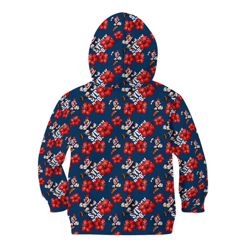 Sydney Roosters Kid Hoodie Tropical Hibiscus Floral Seamless Rugby Mascot