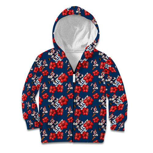 Sydney Roosters Kid Hoodie Tropical Hibiscus Floral Seamless Rugby Mascot