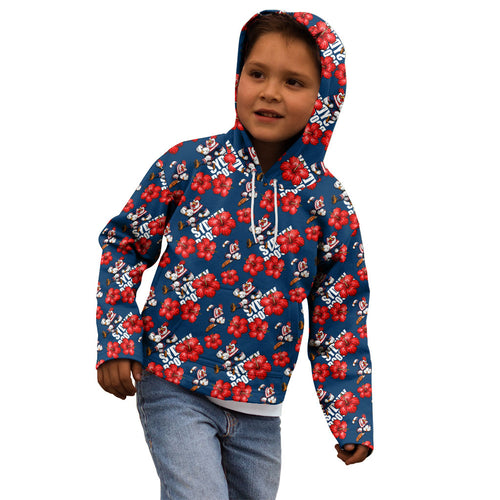 Sydney Roosters Kid Hoodie Tropical Hibiscus Floral Seamless Rugby Mascot