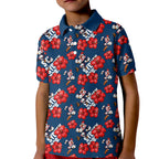 Sydney Roosters Kid Polo Shirt Tropical Hibiscus Floral Seamless Rugby Mascot