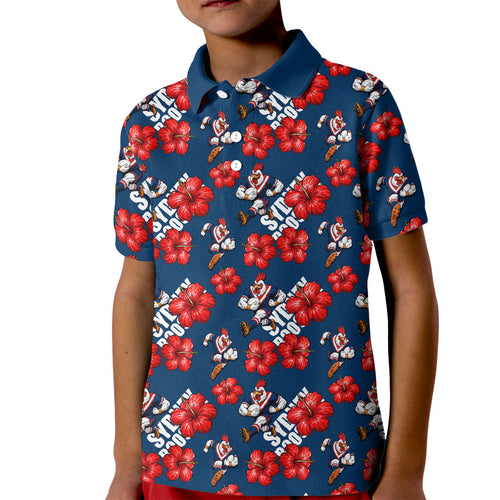 Sydney Roosters Kid Polo Shirt Tropical Hibiscus Floral Seamless Rugby Mascot