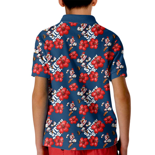 Sydney Roosters Kid Polo Shirt Tropical Hibiscus Floral Seamless Rugby Mascot
